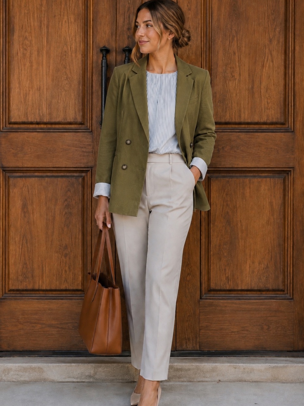Halston Heritage Olive Green Double-Breasted Blazer